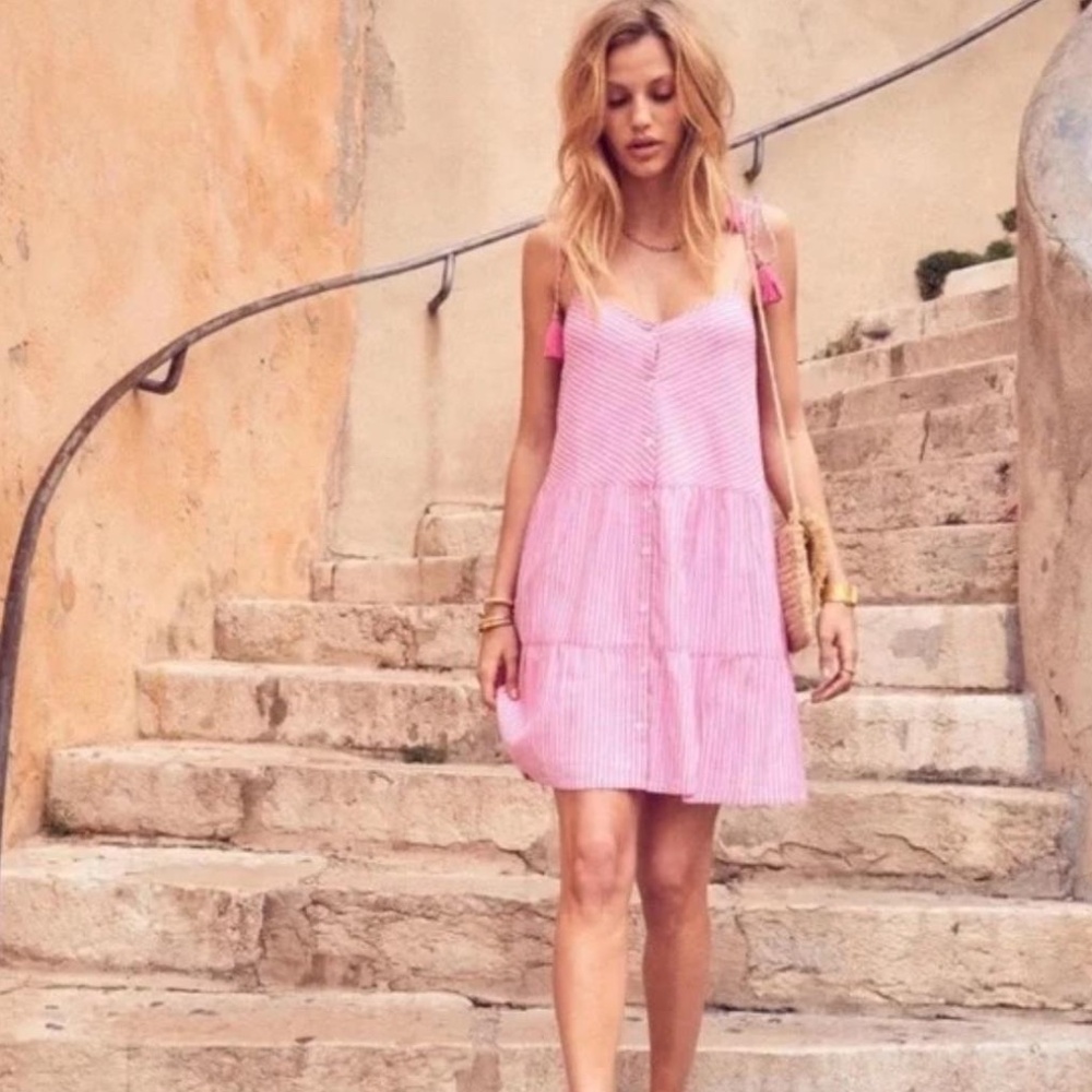 Sezane Pink Tiered Sundress